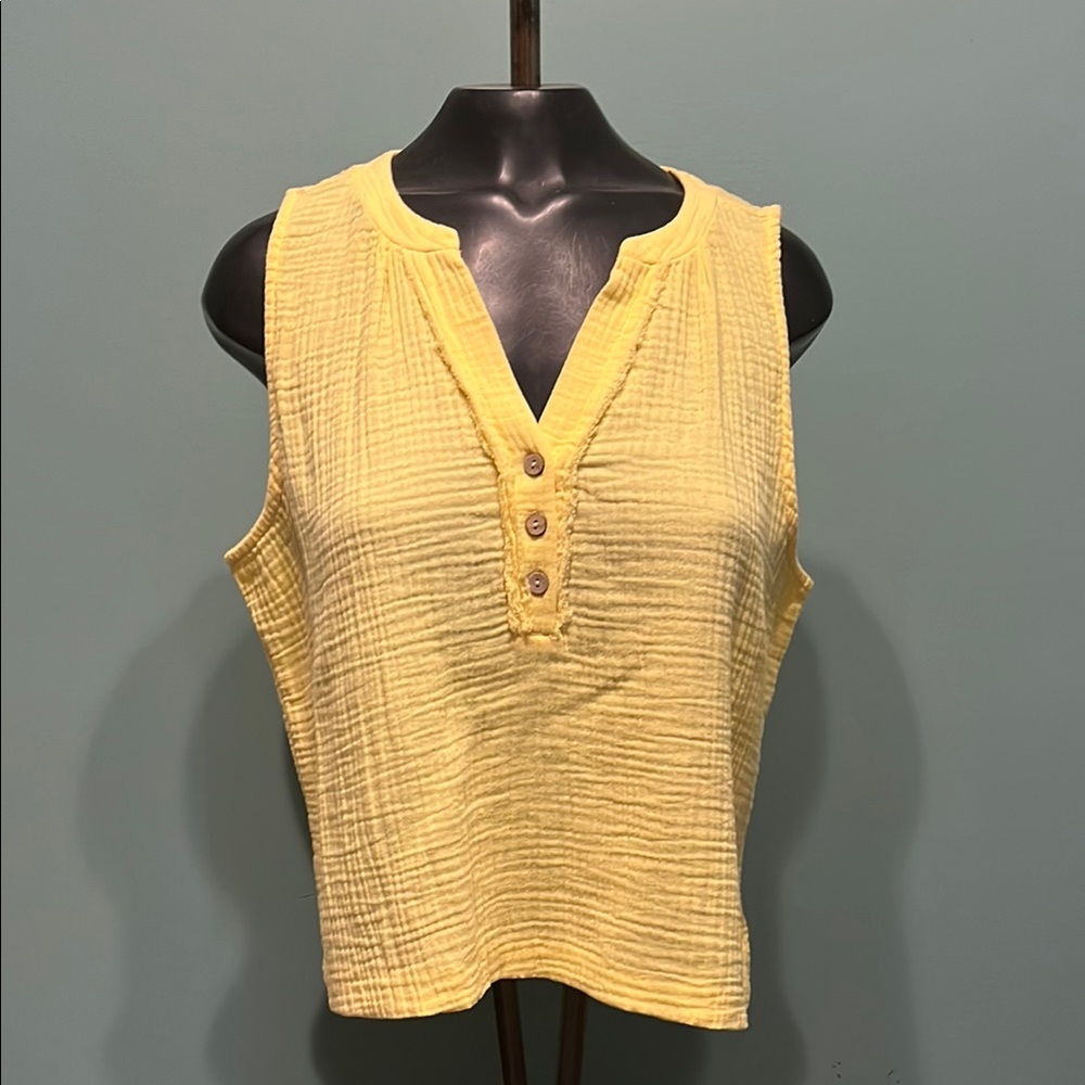 Good Days Only Yellow Sleeveless Button Top